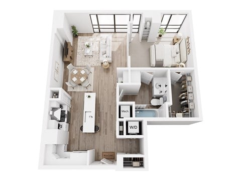 Floor plan for 1 bed, 1 bath, 828 sqft